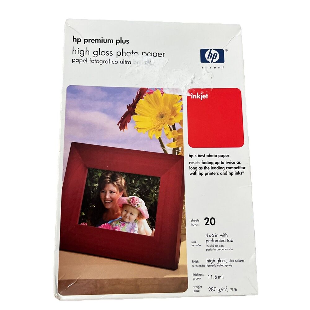 HP Premium Plus 4 X 6" High Gloss Inkjet Photo Paper 11.5 Mil 20 sheets